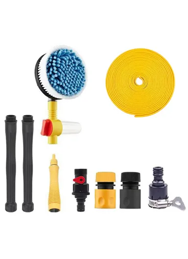 Portable Car Washing Kit with 5m Water Hose, Car Wash Brush Long Handle Rotary Mop Automatic Foam Cleaner