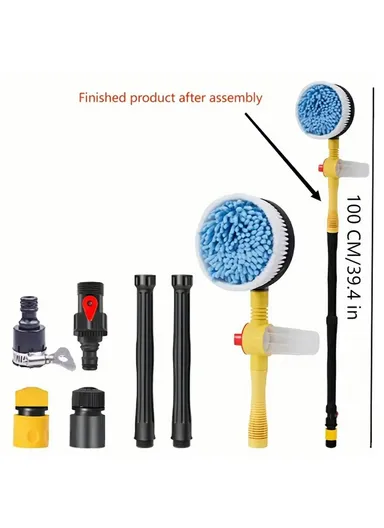 Portable Car Washing Kit with 5m Water Hose, Car Wash Brush Long Handle Rotary Mop Automatic Foam Cleaner