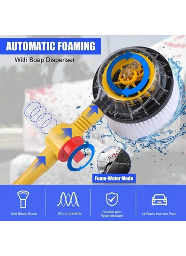 Portable Car Washing Kit with 5m Water Hose, Car Wash Brush Long Handle Rotary Mop Automatic Foam Cleaner