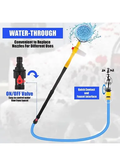 Portable Car Washing Kit with 5m Water Hose, Car Wash Brush Long Handle Rotary Mop Automatic Foam Cleaner