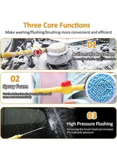 Portable Car Washing Kit with 5m Water Hose, Car Wash Brush Long Handle Rotary Mop Automatic Foam Cleaner