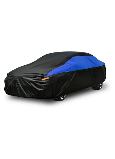 Waterproof Outdoor Car Cover for Sedan SUV Hatchback, UV Protection Cover with Reflective Strips - Black &amp; Blue / L