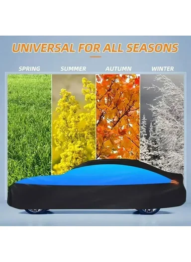 Waterproof Outdoor Car Cover for Sedan SUV Hatchback, UV Protection Cover with Reflective Strips - Black &amp; Blue / L