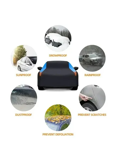 Waterproof Outdoor Car Cover for Sedan SUV Hatchback, UV Protection Cover with Reflective Strips - Black &amp; Blue / XXL