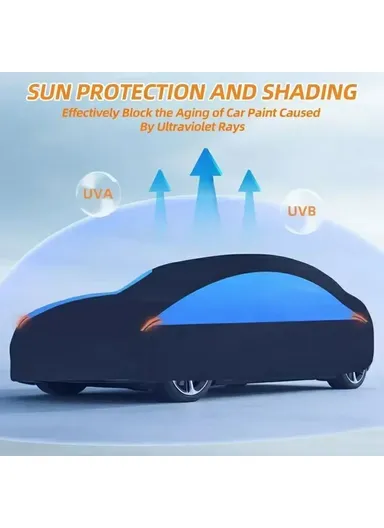 Waterproof Outdoor Car Cover for Sedan SUV Hatchback, UV Protection Cover with Reflective Strips - Black &amp; Blue / XXL