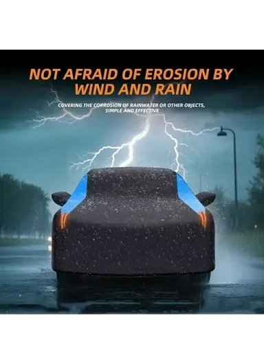 Waterproof Outdoor Car Cover for Sedan SUV Hatchback, UV Protection Cover with Reflective Strips - Black &amp; Blue / XXL