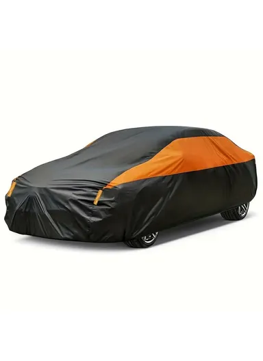 Waterproof Outdoor Car Cover for Sedan SUV Hatchback, UV Protection Cover with Reflective Strips - Black &amp; Orange / L