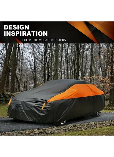 Waterproof Outdoor Car Cover for Sedan SUV Hatchback, UV Protection Cover with Reflective Strips - Black &amp; Orange / L