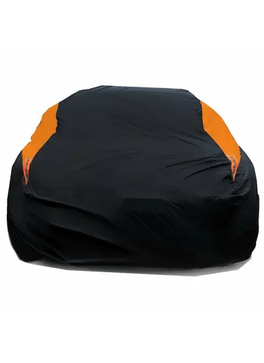 Waterproof Outdoor Car Cover for Sedan SUV Hatchback, UV Protection Cover with Reflective Strips - Black &amp; Orange / XL