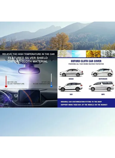 Waterproof Outdoor Car Cover for Sedan SUV Hatchback, UV Protection Cover with Reflective Strips - Black &amp; Orange / XL