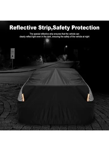 Waterproof Outdoor Car Cover for Sedan SUV Hatchback, UV Protection Cover with Reflective Strips - Black &amp; Silver / XXL