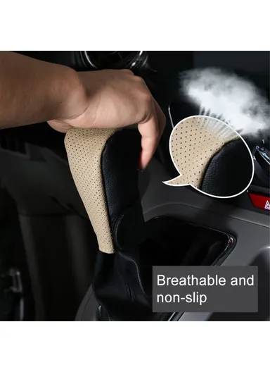 PU Leather Car Shift Knob Stick Cover Breathable Anti-skid Car Gear Shifter Cover - Beige &amp; Black