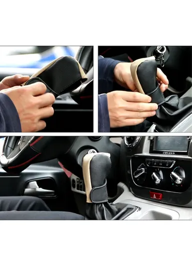 PU Leather Car Shift Knob Stick Cover Breathable Anti-skid Car Gear Shifter Cover - Beige &amp; Black