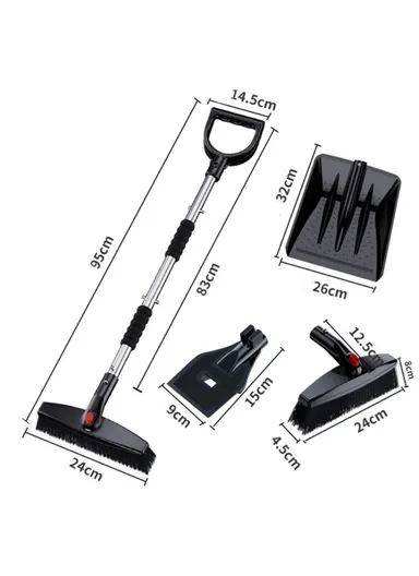 3-in-1 Extendable Detachable Car Windshield Snow Removal Shovel Winter Snow Ice Scraper Brush - Silver