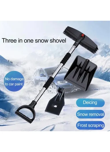 3-in-1 Extendable Detachable Car Windshield Snow Removal Shovel Winter Snow Ice Scraper Brush - Silver