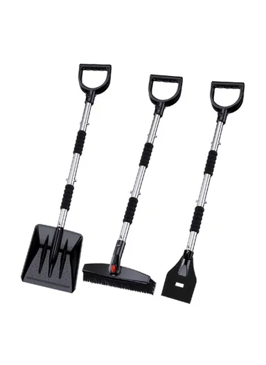 3-in-1 Extendable Detachable Car Windshield Snow Removal Shovel Winter Snow Ice Scraper Brush - Silver