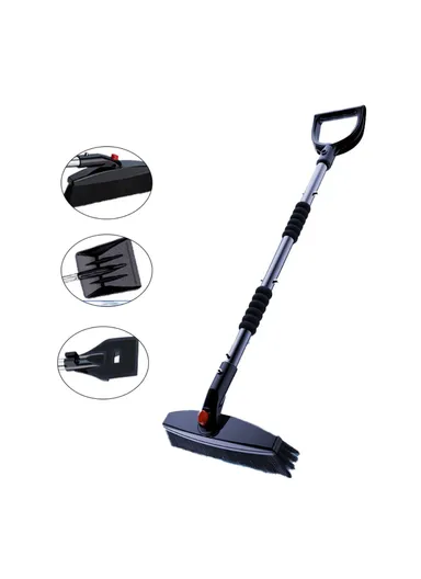 3-in-1 Extendable Detachable Car Windshield Snow Removal Shovel Winter Snow Ice Scraper Brush - Black