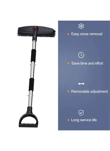 3-in-1 Extendable Detachable Car Windshield Snow Removal Shovel Winter Snow Ice Scraper Brush - Black