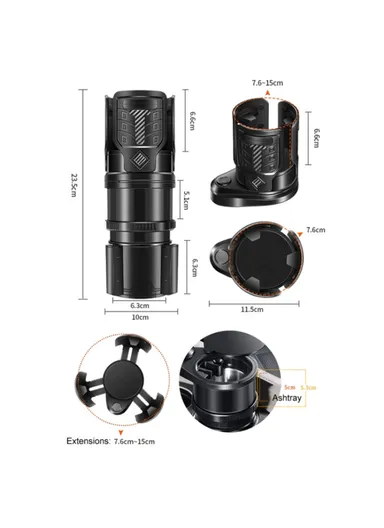 3-in-1 Multifunctional Car Water Cup Holder with Removable Ashtray Anti-Slip Adjustable Car Cup Drink Holder Expander Adapter