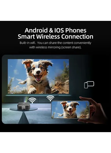 Android 12 Projector Auto Focus, 3D Mini Theater Full HD 1080P, LED 4K Video Projector U002 - EU Plug