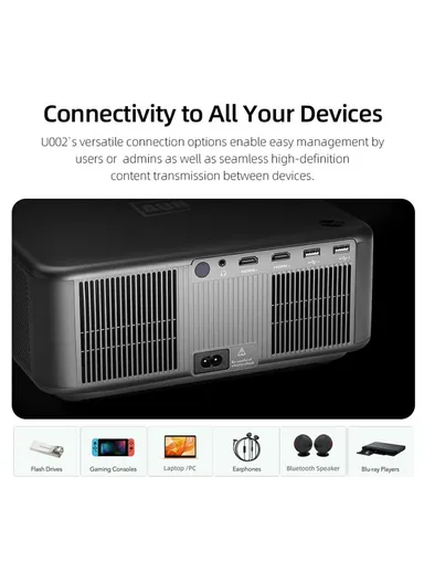 Android 12 Projector Auto Focus, 3D Mini Theater Full HD 1080P, LED 4K Video Projector U002 - EU Plug
