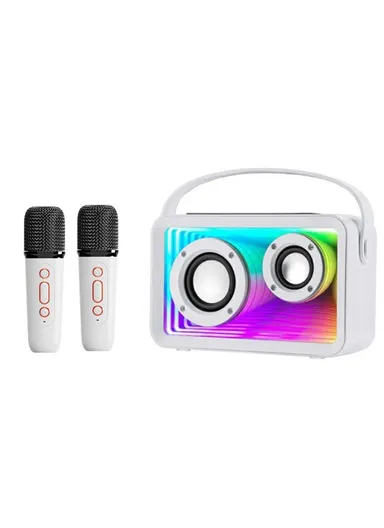 RGB Lighting Outdoor Mini Bluetooth-Compatible Karaoke Speaker with 2 Microphones Y15 - White