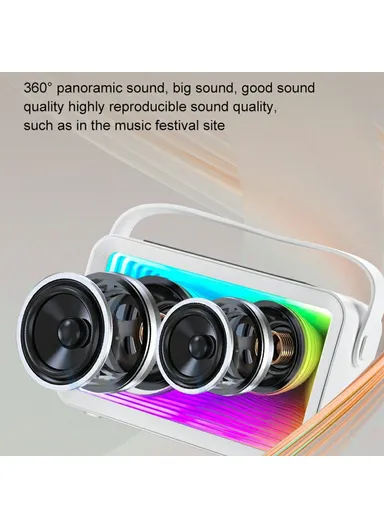 RGB Lighting Outdoor Mini Bluetooth-Compatible Karaoke Speaker with 2 Microphones Y15 - White