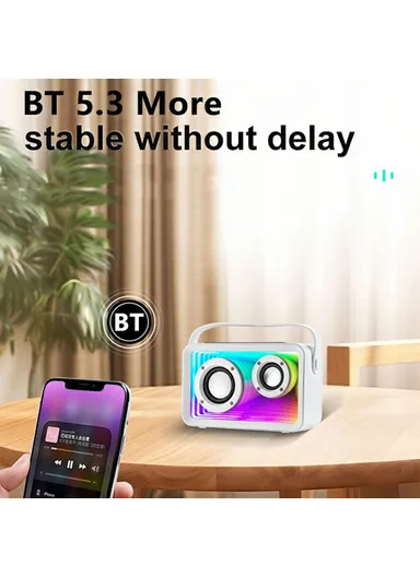 RGB Lighting Outdoor Mini Bluetooth-Compatible Karaoke Speaker with 2 Microphones Y15 - White