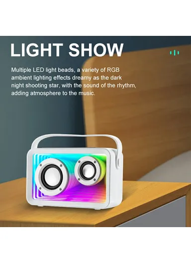 RGB Lighting Outdoor Mini Bluetooth-Compatible Karaoke Speaker with 2 Microphones Y15 - White
