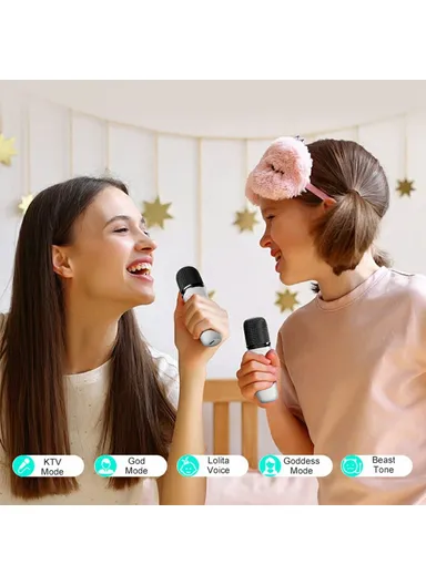 RGB Lighting Outdoor Mini Bluetooth-Compatible Karaoke Speaker with 2 Microphones Y15 - White