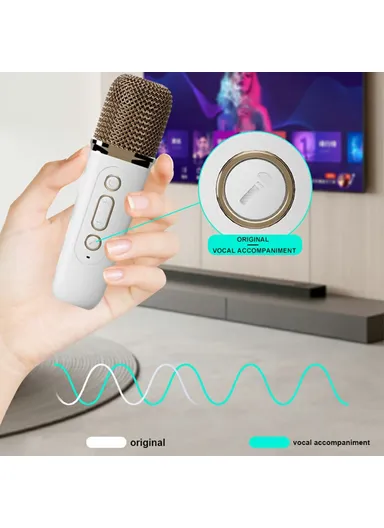 RGB Lighting Outdoor Mini Bluetooth-Compatible Karaoke Speaker with 2 Microphones Y15 - White