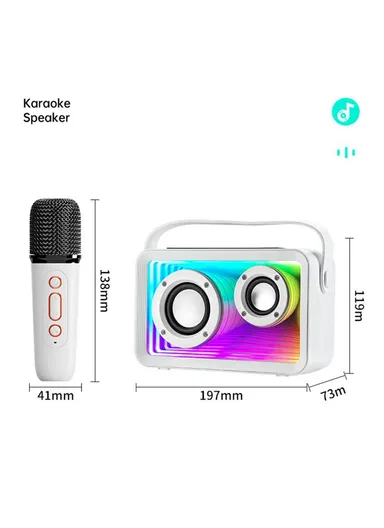 RGB Lighting Outdoor Mini Bluetooth-Compatible Karaoke Speaker with 2 Microphones Y15 - White