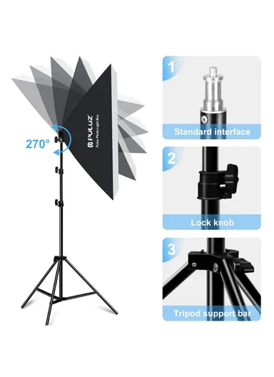  2 Sets For Studio Photography 50 x 70cm Softbox with 30W E27 LED Bulb &amp; Adjustable Tripod Stand - EU Plug PKT3133
