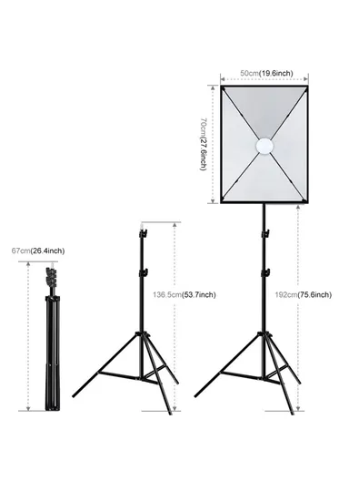  2 Sets For Studio Photography 50 x 70cm Softbox with 30W E27 LED Bulb &amp; Adjustable Tripod Stand - EU Plug PKT3133
