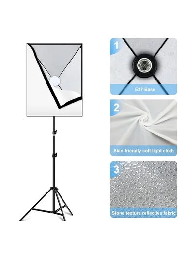  2 Sets For Studio Photography 50 x 70cm Softbox with 30W E27 LED Bulb &amp; Adjustable Tripod Stand - EU Plug PKT3133