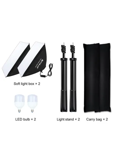  2 Sets For Studio Photography 50 x 70cm Softbox with 30W E27 LED Bulb &amp; Adjustable Tripod Stand - EU Plug PKT3133