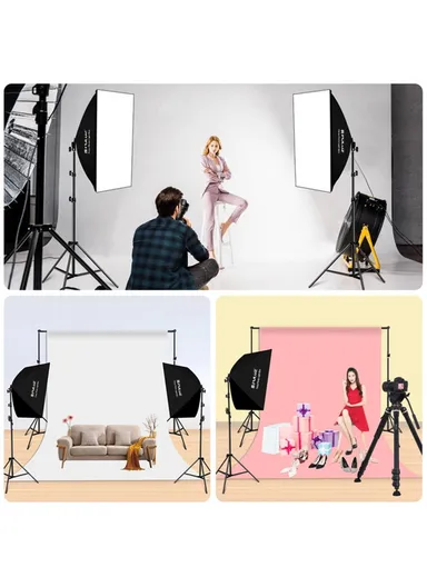  2 Sets For Studio Photography 50 x 70cm Softbox with 30W E27 LED Bulb &amp; Adjustable Tripod Stand - EU Plug PKT3133
