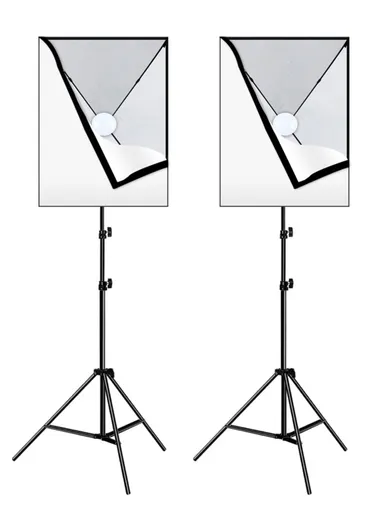  2 Sets For Studio Photography 50 x 70cm Softbox with 30W E27 LED Bulb &amp; Adjustable Tripod Stand - EU Plug PKT3133
