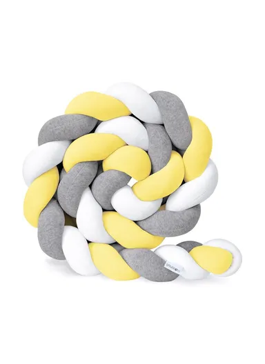 Baby Bed Bumper Weaving Plush Baby Crib Protector (L200 x W50 x T14)cm - Grey/White/Yellow