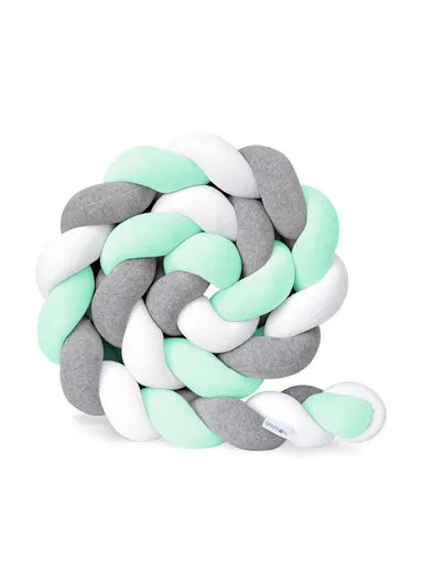 Baby Bed Bumper Weaving Plush Baby Crib Protector (L200 x W50 x T14)cm - Grey/White/Green
