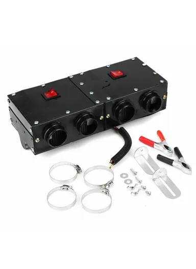 500W 12V Car Defroster Defogger with Dual Switch, 4 Holes Heater Fan for Travel Camping Glass Defogging