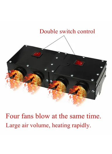 500W 12V Car Defroster Defogger with Dual Switch, 4 Holes Heater Fan for Travel Camping Glass Defogging