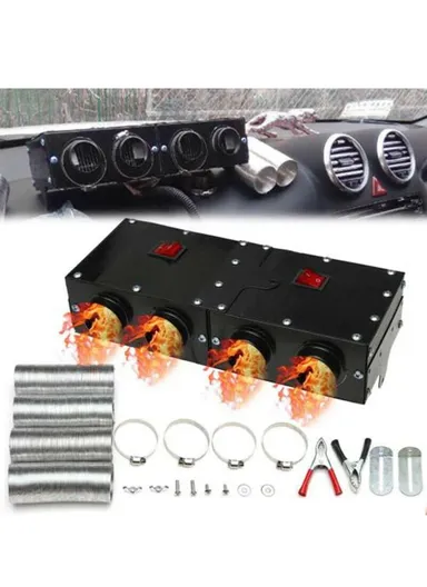 500W 12V Car Defroster Defogger with Dual Switch, 4 Holes Heater Fan for Travel Camping Glass Defogging