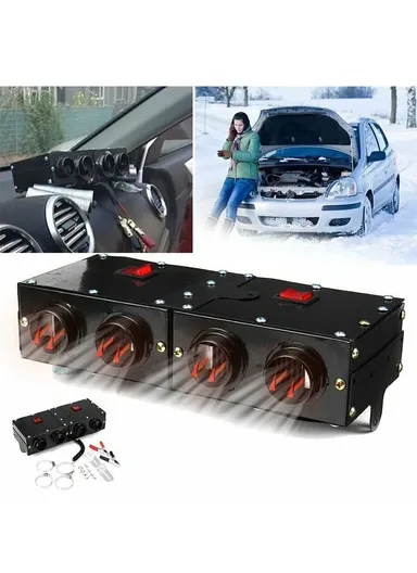 500W 12V Car Defroster Defogger with Dual Switch, 4 Holes Heater Fan for Travel Camping Glass Defogging