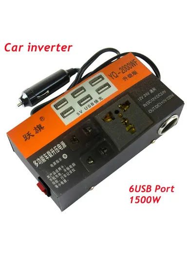 1500W Universal Car Power Inverter 12V 24V DC to 220V AC USB Car Phone Charger Multi-Port Vehicle Inverter
