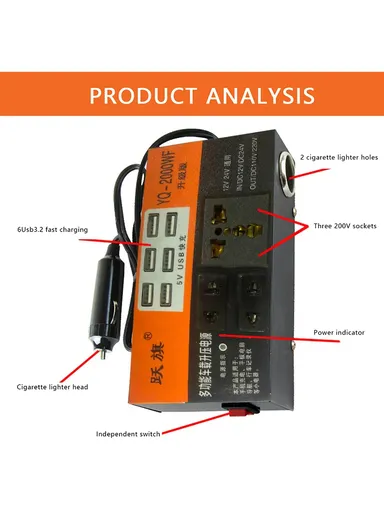 1500W Universal Car Power Inverter 12V 24V DC to 220V AC USB Car Phone Charger Multi-Port Vehicle Inverter
