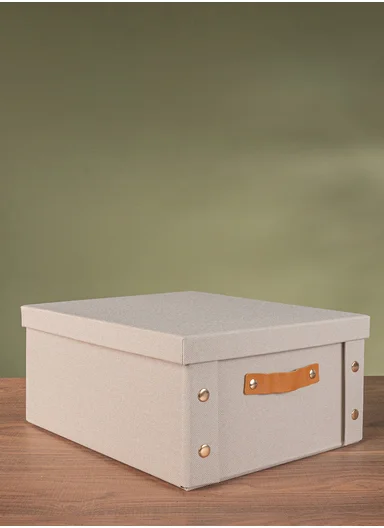 Multifunctional Foldable Fabric Storage Box With Lid - Reinforced, Extra Large and Stable Beige 33 x 40 x 17 cm