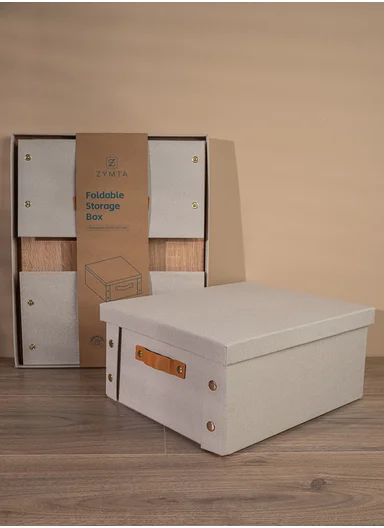 Multifunctional Foldable Fabric Storage Box With Lid - Reinforced, Extra Large and Stable Beige 33 x 40 x 17 cm
