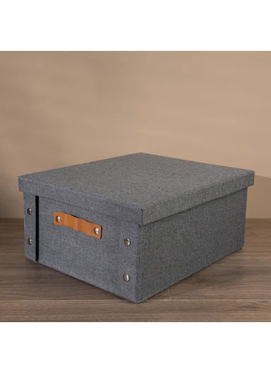 Multifunctional Foldable Fabric Storage Box With Lid - Reinforced, Extra Large and Stable Grey 33 x 40 x 17 cm