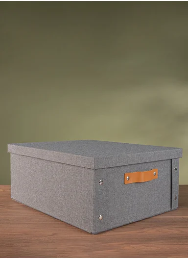 Multifunctional Foldable Fabric Storage Box With Lid - Reinforced, Extra Large and Stable Grey 33 x 40 x 17 cm